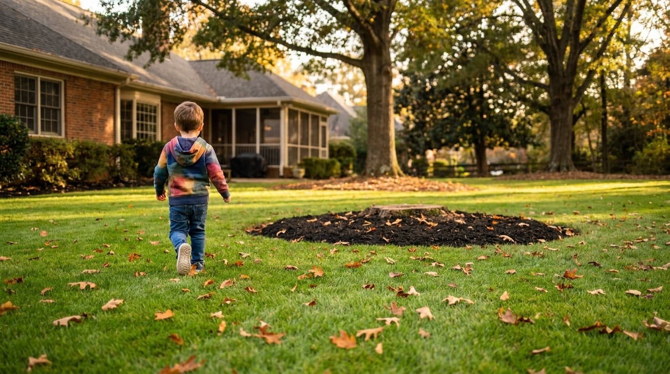 Clean yard after stump grinding, finished job in north Atlanta